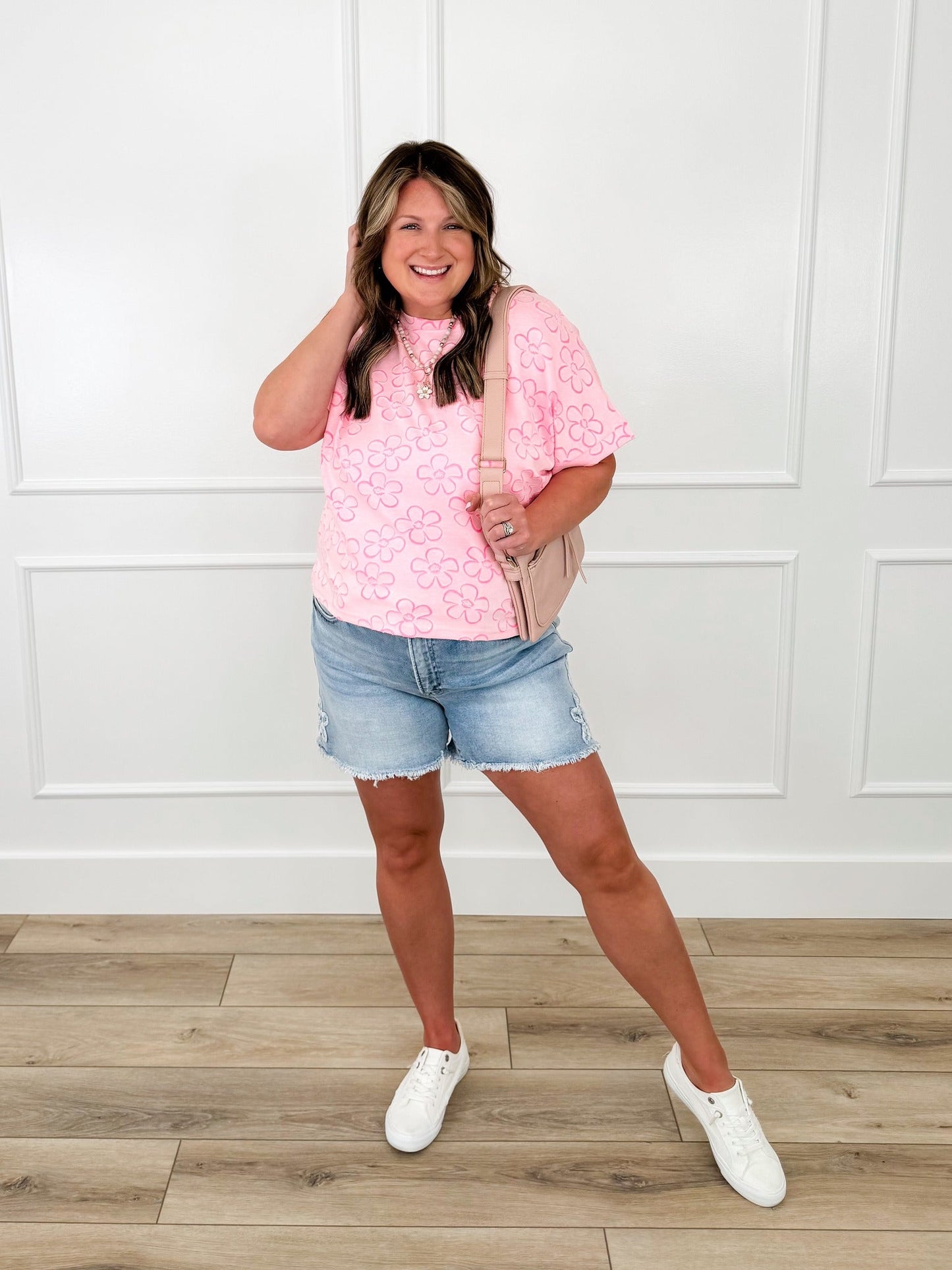 Short en jean taille haute Risen Hollis - Délavé (Ourlet effiloché, Non vieilli, Écusson floral)