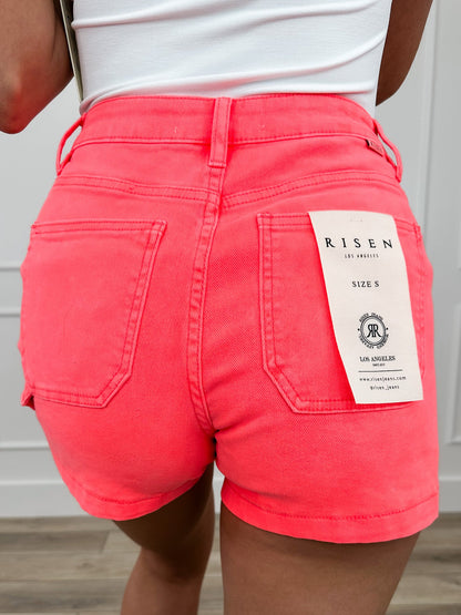 Short en jean taille haute Risen Misty - Corail (non vieilli)
