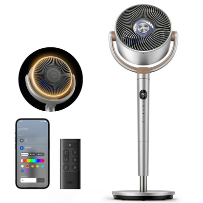 20dB Quiet Smart Pedestal Fan with Remote, Wide Oscillation, 9 Speeds, RGB Light & Adjustable Height