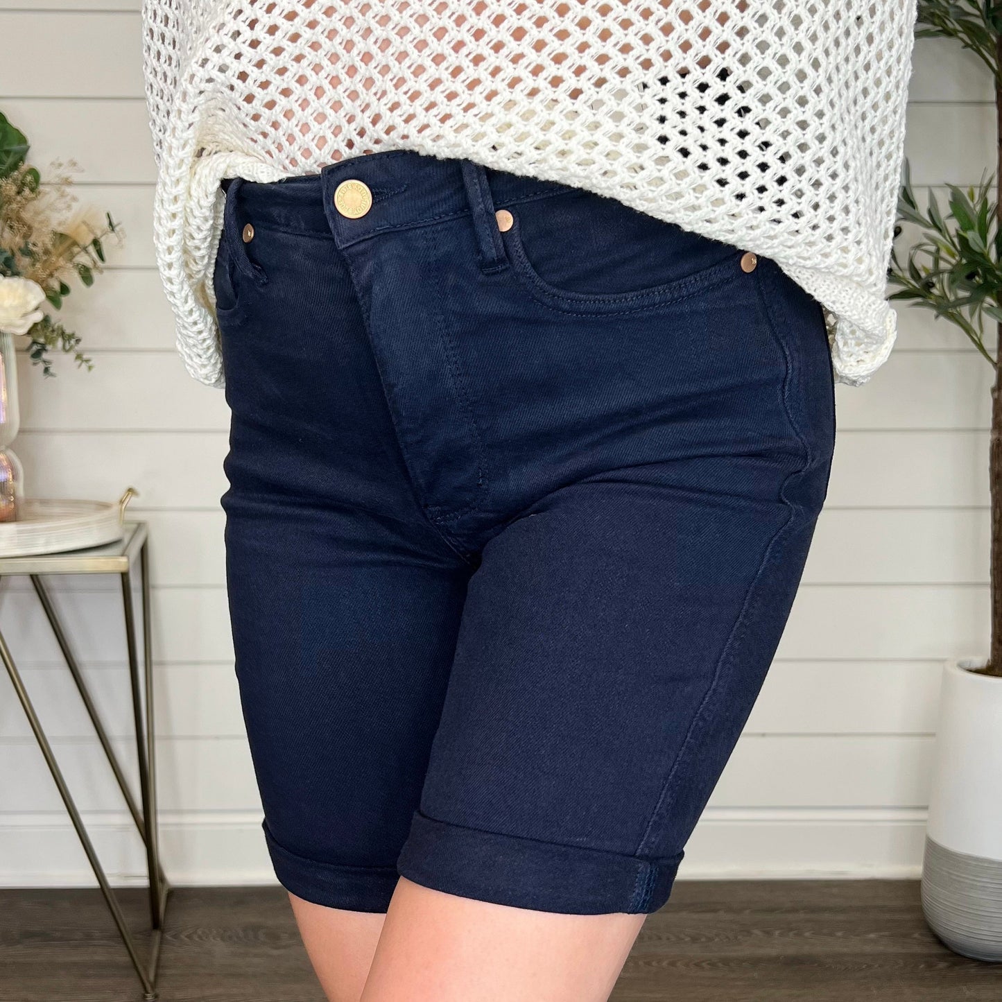 Judy Blue Tess Tummy Control High-Rise Navy Bermuda Shorts