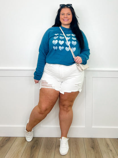 Judy Blue Amber High-Rise Denim Shorts – White (Rigid Magic, Distressed)