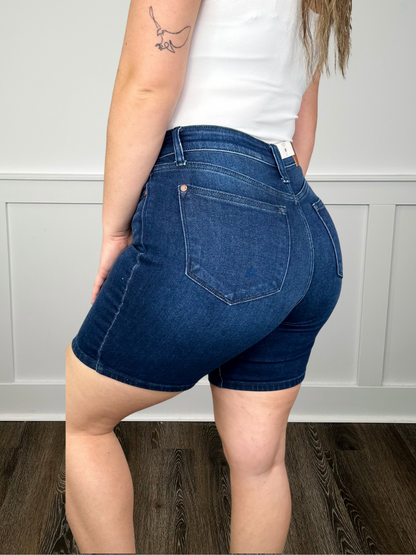 Judy Blue Shelby High-Rise Dark Wash Bermuda Shorts