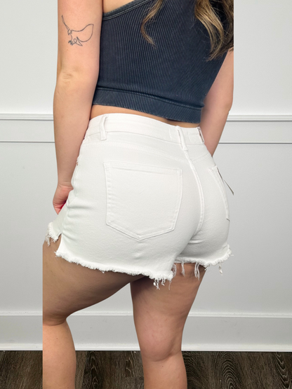 Short en jean taille haute Mica Mabel - Blanc (ourlet effiloché, non vieilli)