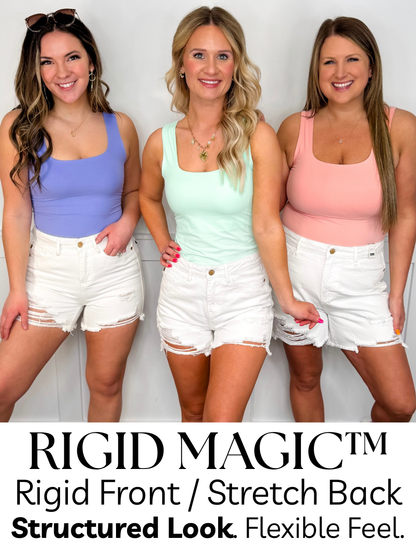 Judy Blue Amber High-Rise Denim Shorts – White (Rigid Magic, Distressed)