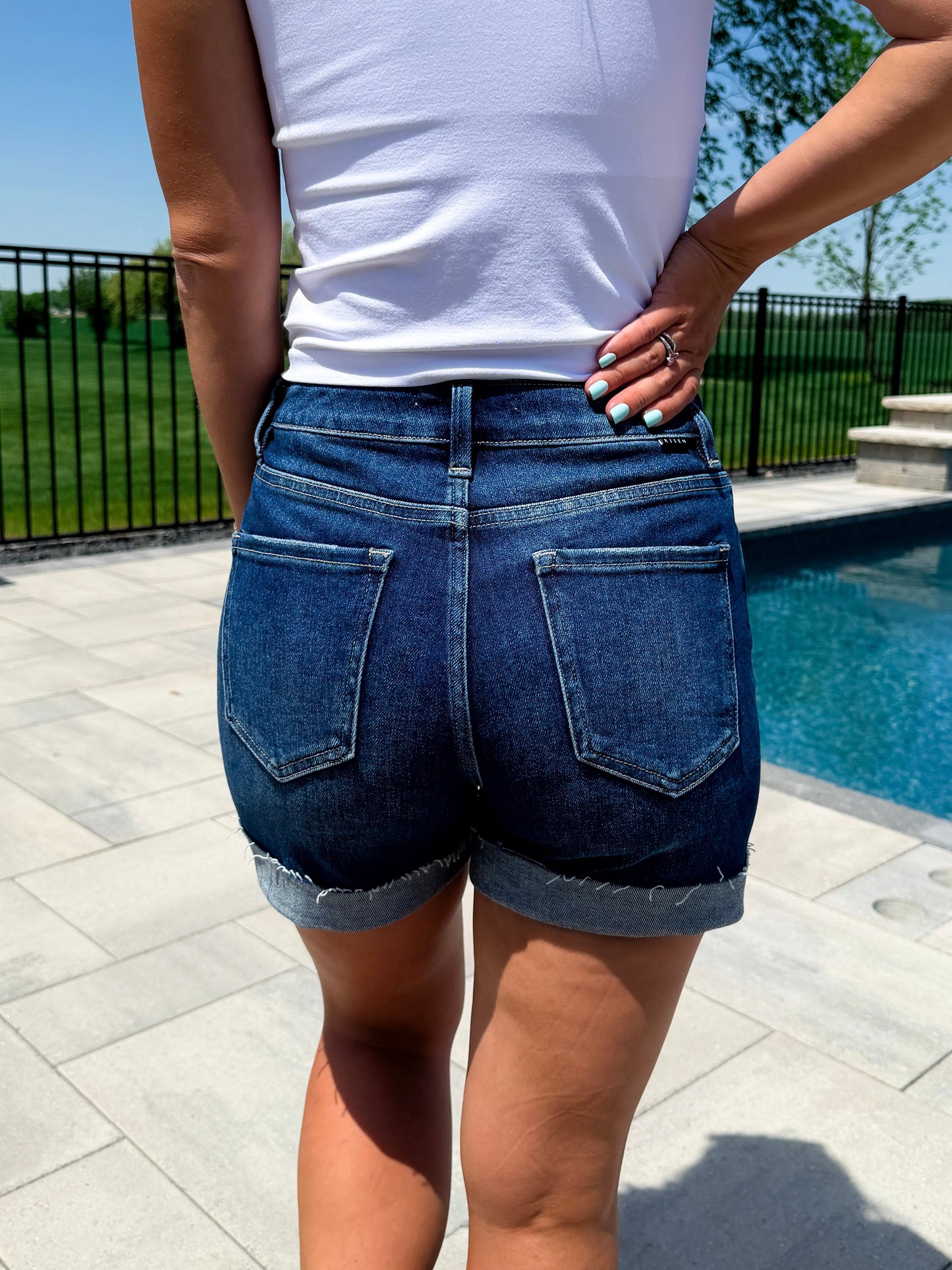 Short en jean Risen Mila taille haute à revers (non usé)