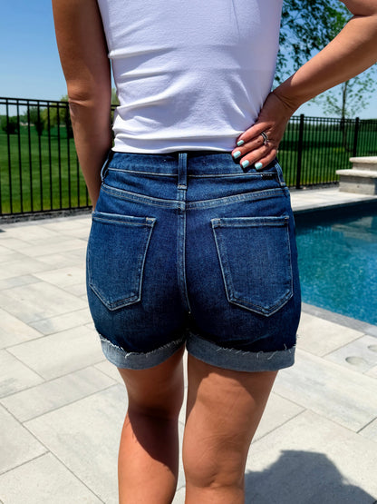 Short en jean Risen Mila taille haute à revers (non usé)