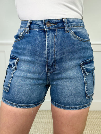 Today is the Day High-Rise Medium Wash Avery Mae Cargo Shorts