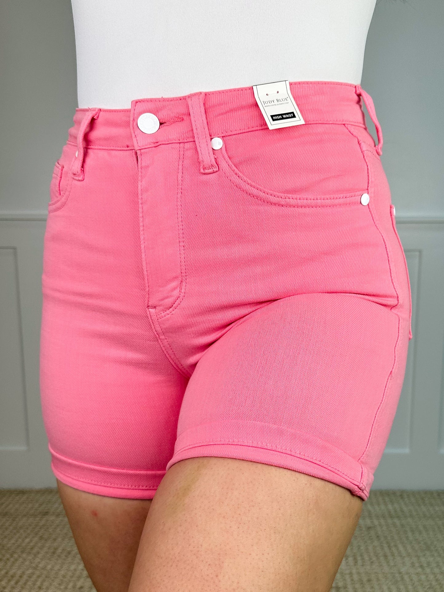 Judy Blue Gemma Tummy Control Denim Shorts - Pink (Non-Distressed)