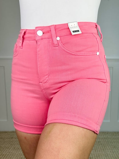 Judy Blue Gemma Tummy Control Denim Shorts - Pink (Non-Distressed)