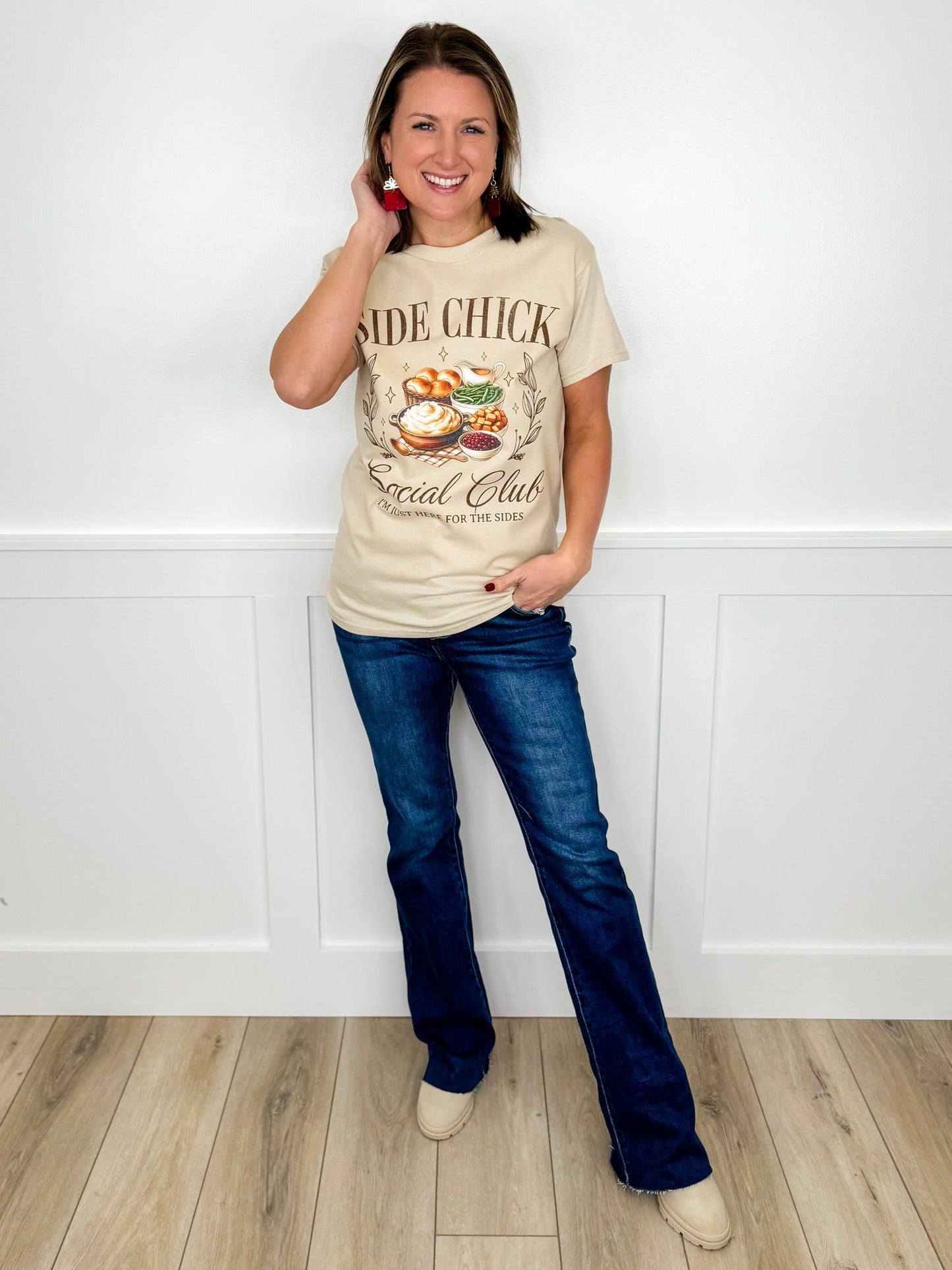 Jeans bleu foncé bootcut taille haute double bouton à ourlet brut effet ventre plat Risen Selena