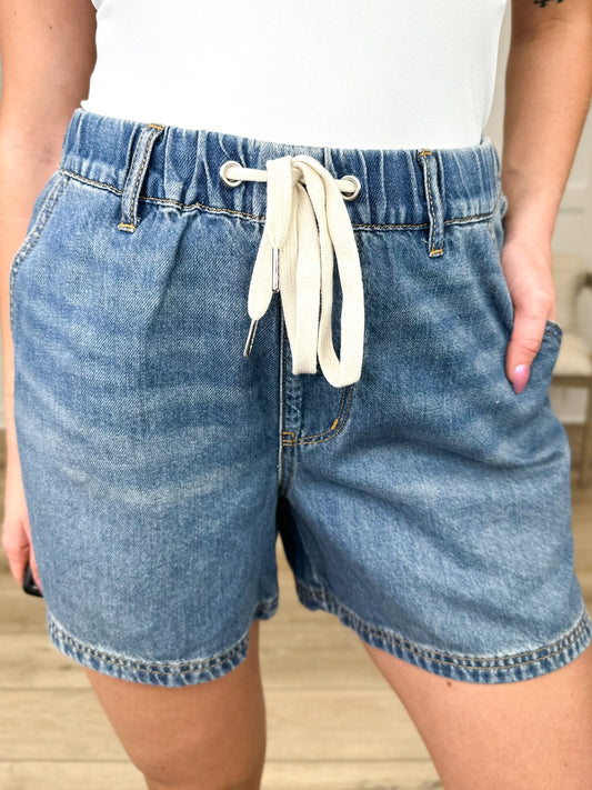 Judy Blue Abbie High-Rise Denim Shorts - Medium Wash (Non-Distressed)