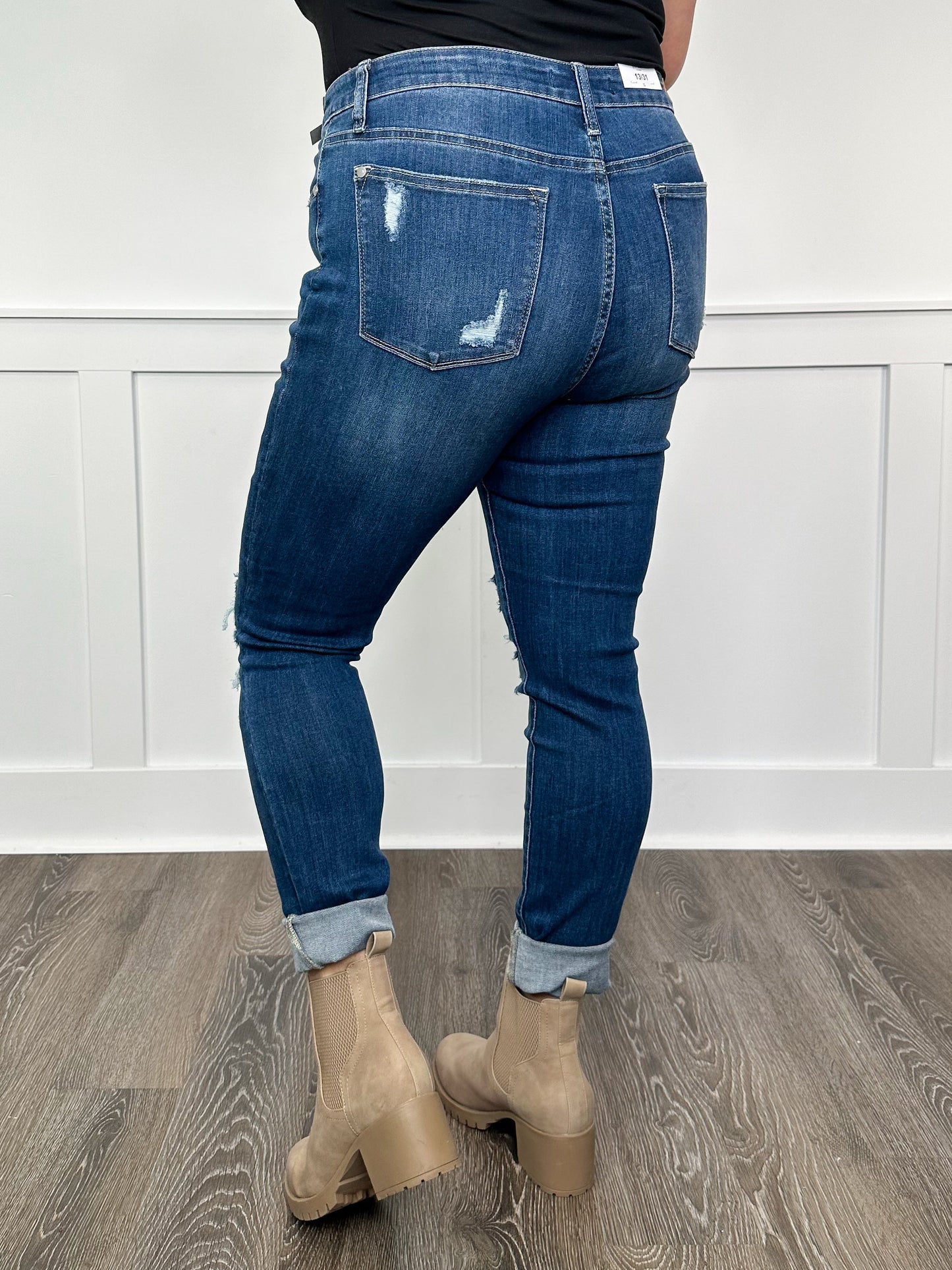 Judy Blue Emerson Distressed High-Rise Button Fly Skinny Dark Wash Jeans
