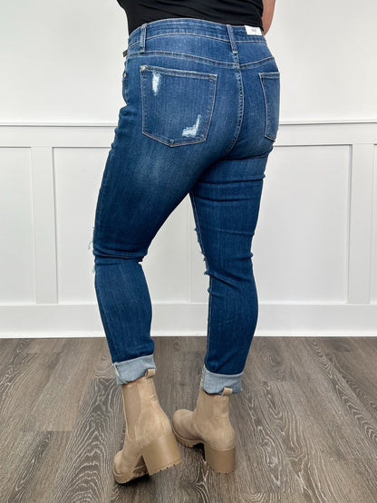 Judy Blue Emerson Distressed High-Rise Button Fly Skinny Dark Wash Jeans