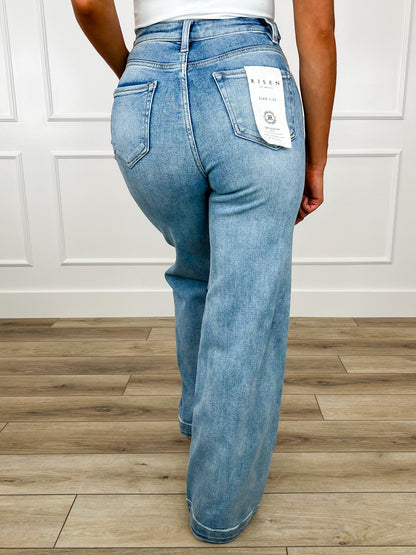 Jean large Risen Talia avec contrôle du ventre - Délavage clair (Non vieilli, Taille ajustable)
