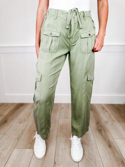 Bas Risen Lizzie taille haute coupe décontractée - Vert (Cargo, Double bouton, Non usé)