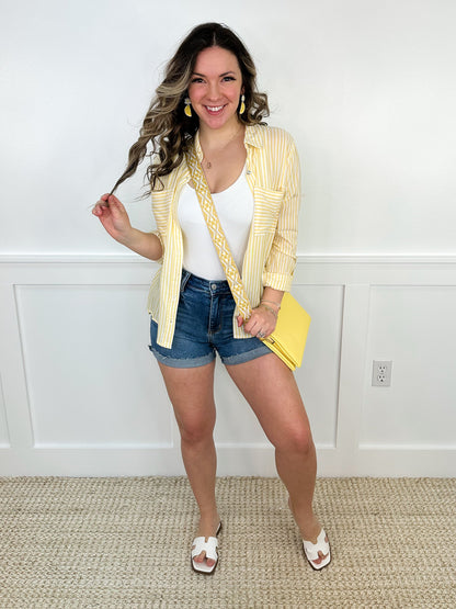 Judy Blue Zoey High-Rise Denim Shorts - Medium Wash (Raw Hem, Non-Distressed)