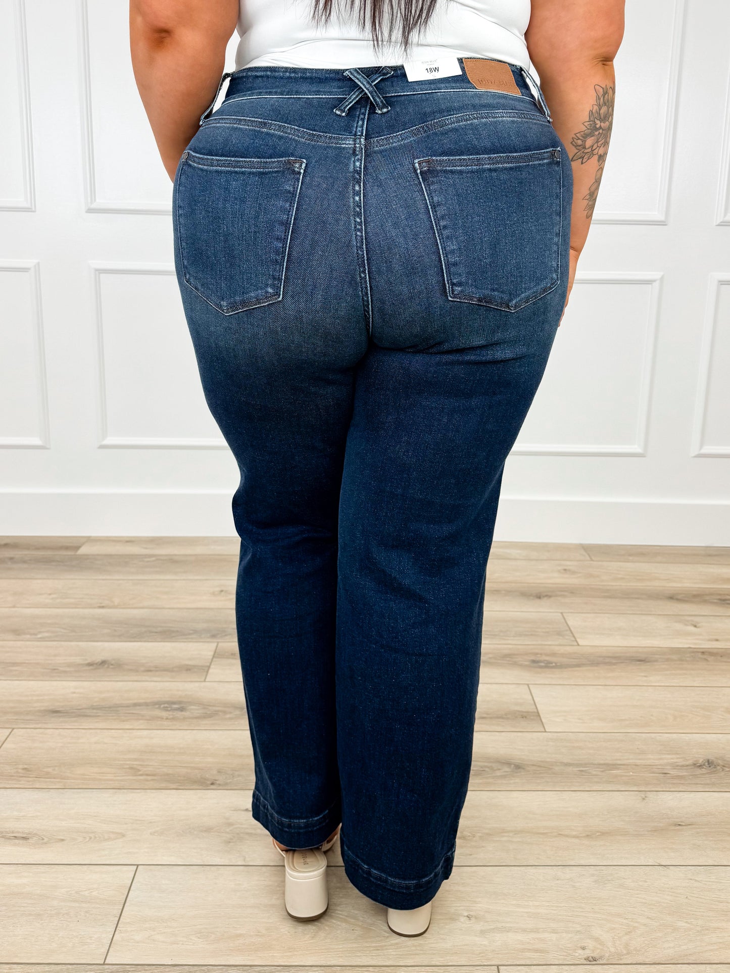 Judy Blue Maisie High-Rise Wide Leg Jeans - Dark Wash (Double Button, Non-Distressed)