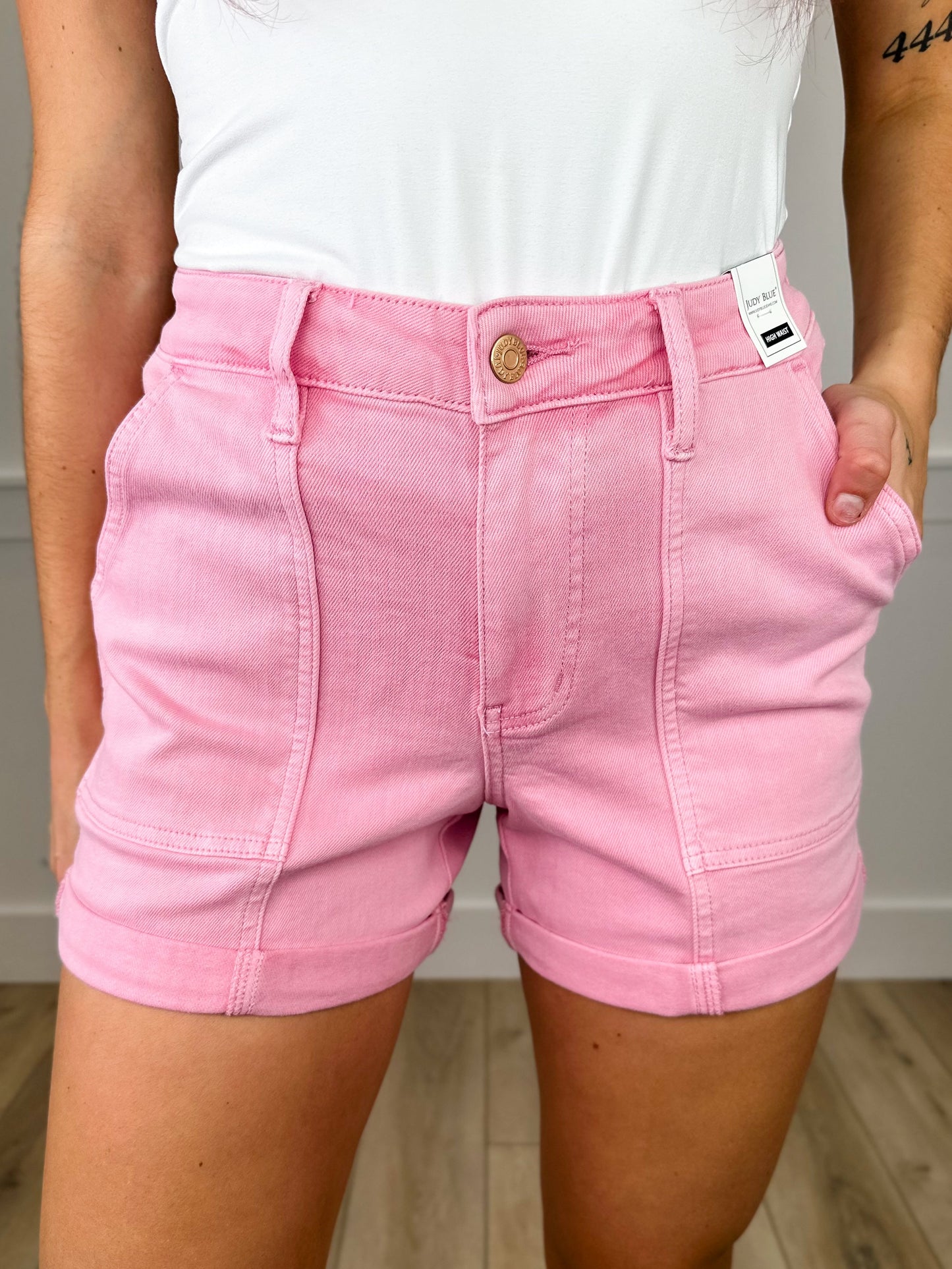 Judy Blue Livia High-Rise Cuffed Pink Shorts