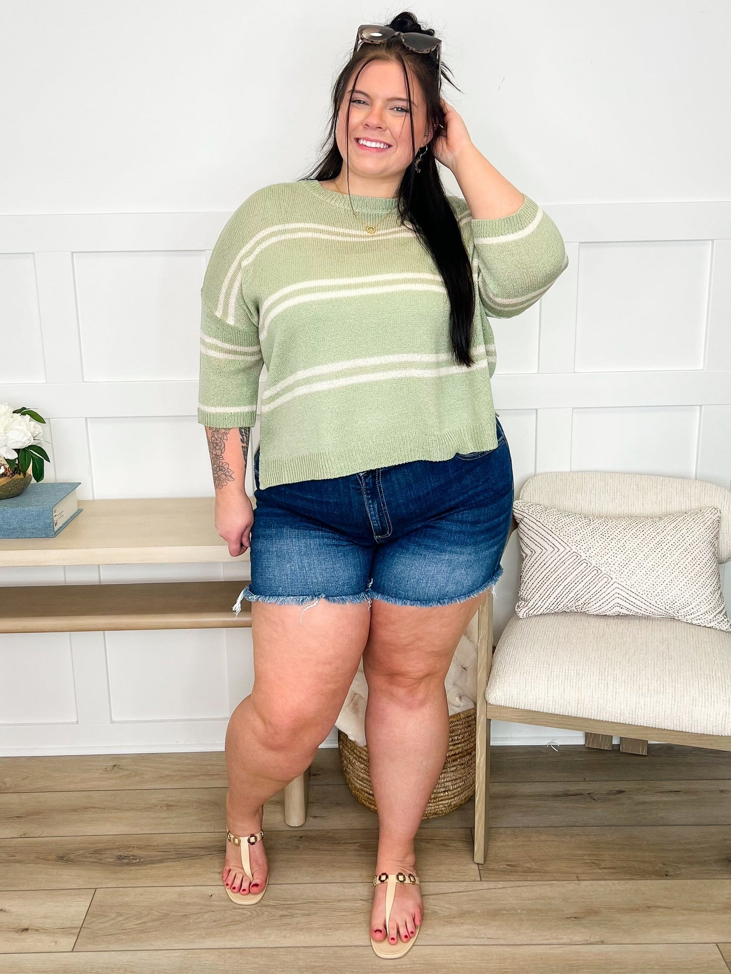 Zenana It Just Happens High-Rise Fray Hem Dark Wash Blue Shorts