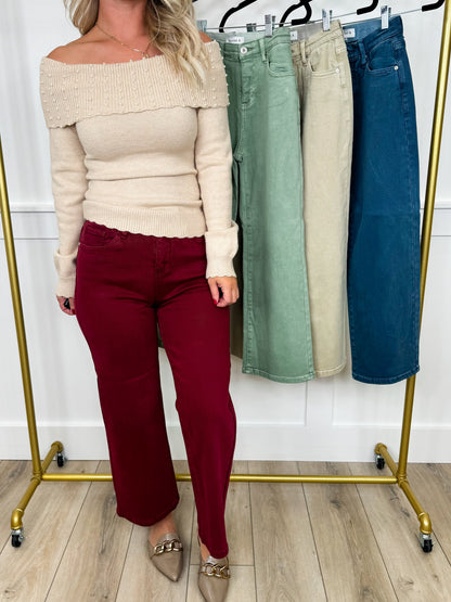 Jeans cropped large Saige Carla taille haute effet ventre plat - 4 couleurs !