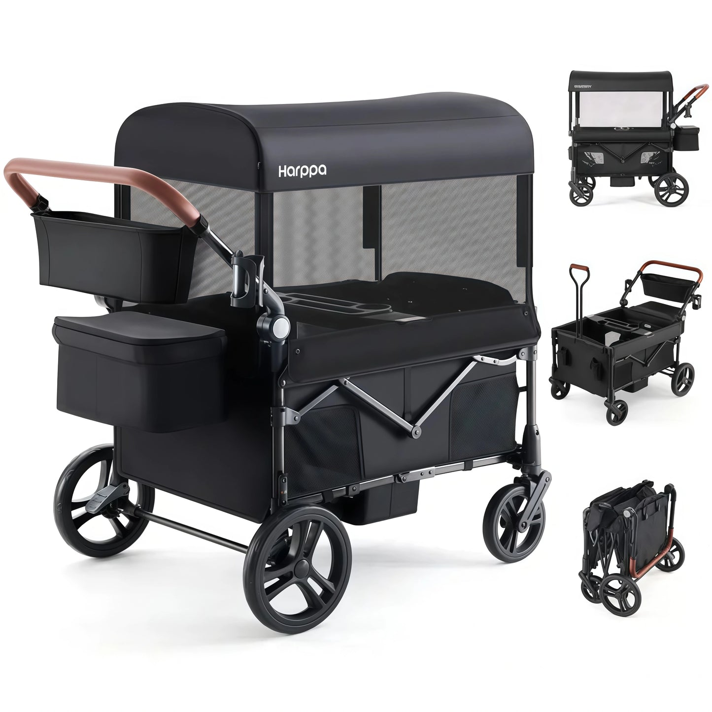 2-Seat Foldable Wagon Stroller for Kids with UPF 50+ Canopy, Mosquito Net & All-Terrain Wheels