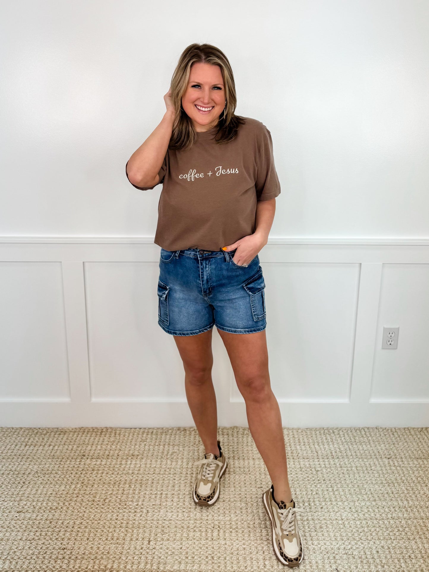 Today is the Day High-Rise Medium Wash Avery Mae Cargo Shorts