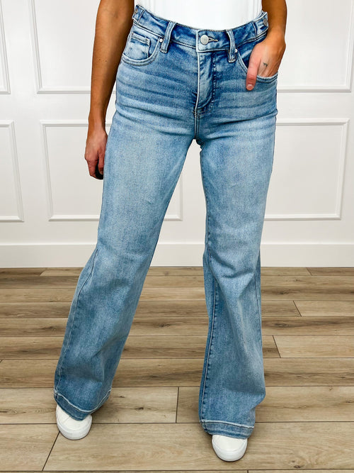 Jean large Risen Talia avec contrôle du ventre - Délavage clair (Non vieilli, Taille ajustable)