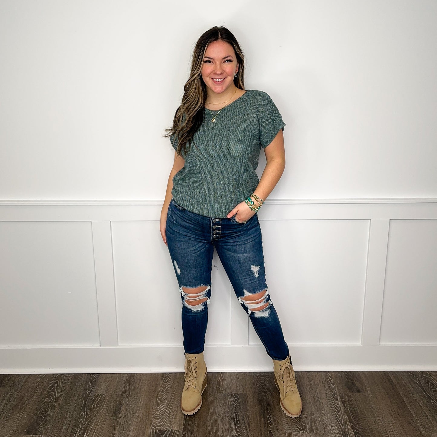 Judy Blue Emerson Distressed High-Rise Button Fly Skinny Dark Wash Jeans