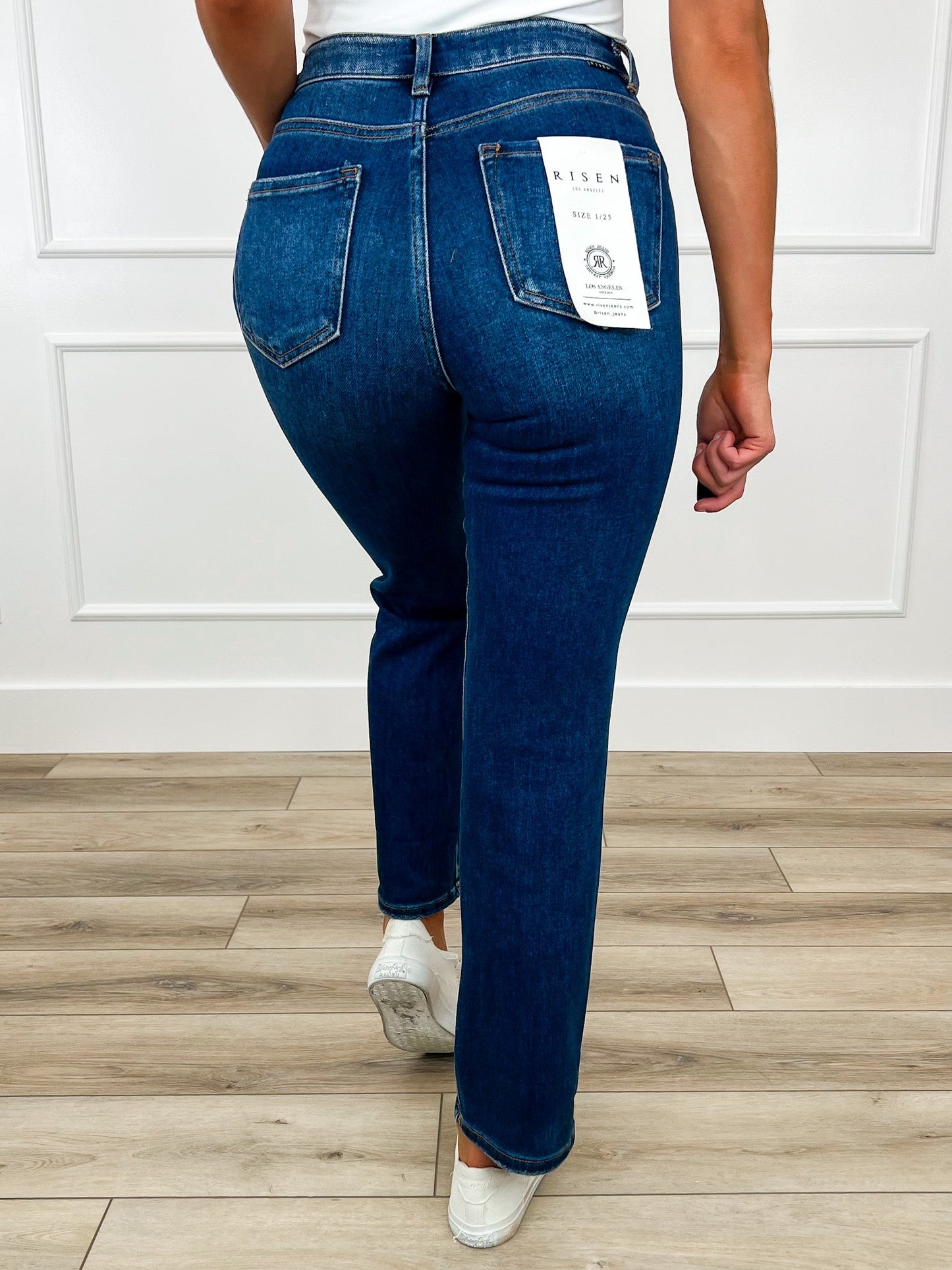 Jean droit taille haute Risen Gia - Délavage foncé (non déchiré)