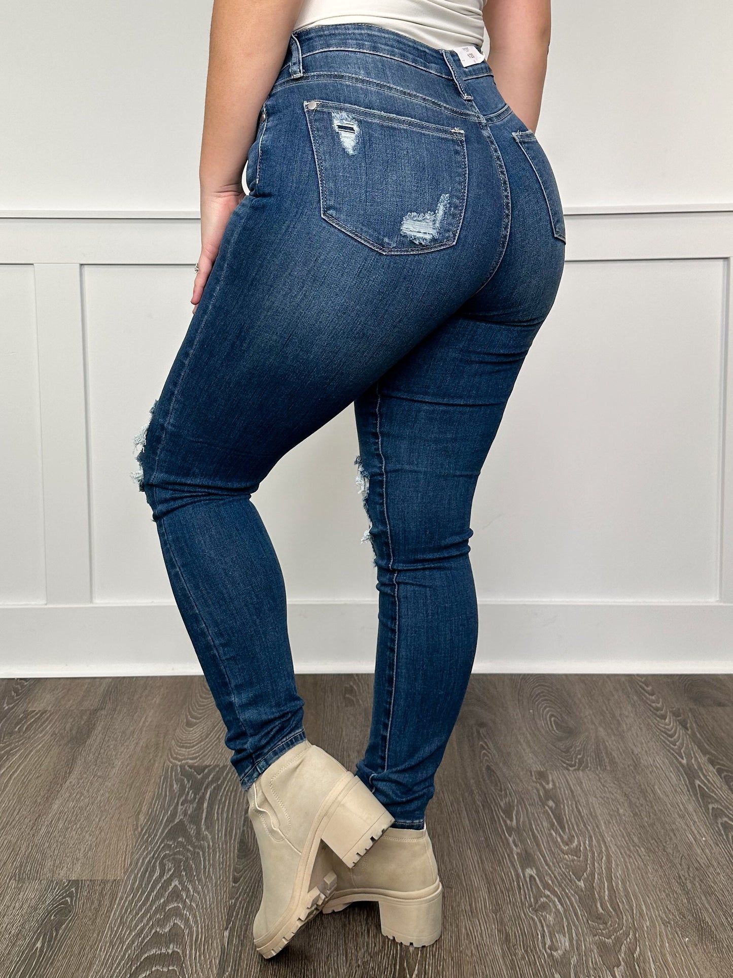Judy Blue Emerson Distressed High-Rise Button Fly Skinny Dark Wash Jeans