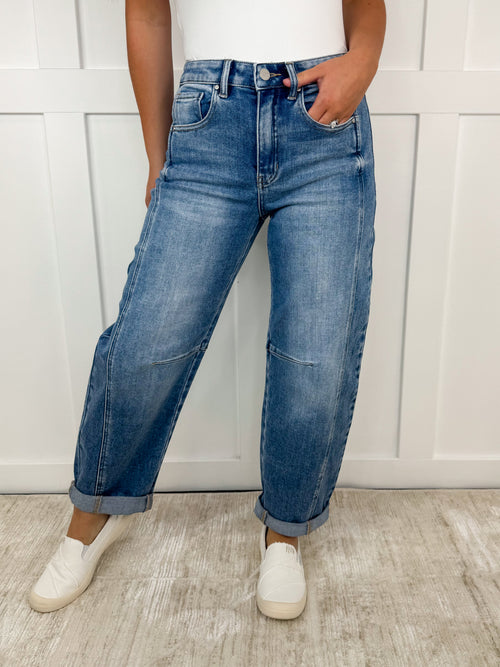 Risen Beth Jean Boyfriend ample taille haute, ourlet retroussé, délavage moyen