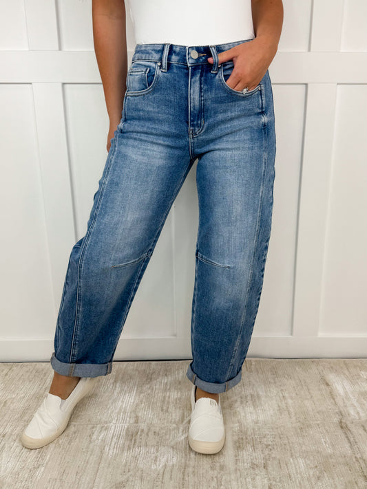 Risen Beth High-Rise Cuffed Boyfriend Medium Wash Barrel Jeans