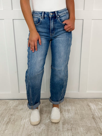 Risen Beth Jean Boyfriend ample taille haute, ourlet retroussé, délavage moyen