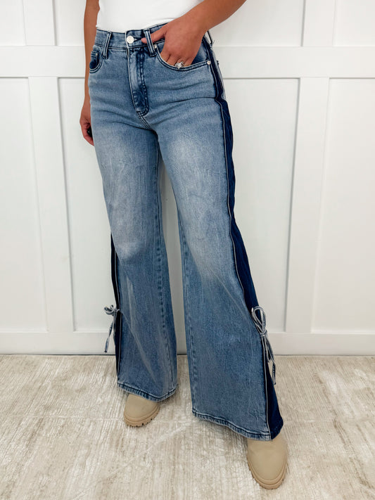 Saige Myah Tummy Control High-Rise Wide Leg Medium Wash Jeans