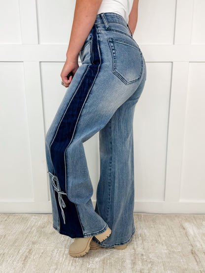 Jean large taille haute à contrôle du ventre Saige Myah délavage moyen