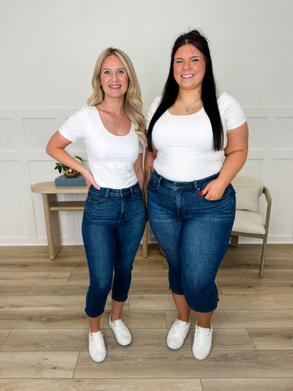 Judy Blue Lucia "Butt Lifting" Tummy Control Capris - Dark Wash (Non-Distressed)