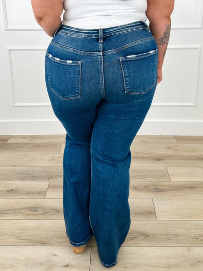 Jeans droits rehausseurs de silhouette Lola Risen - Délavage foncé (Usé)