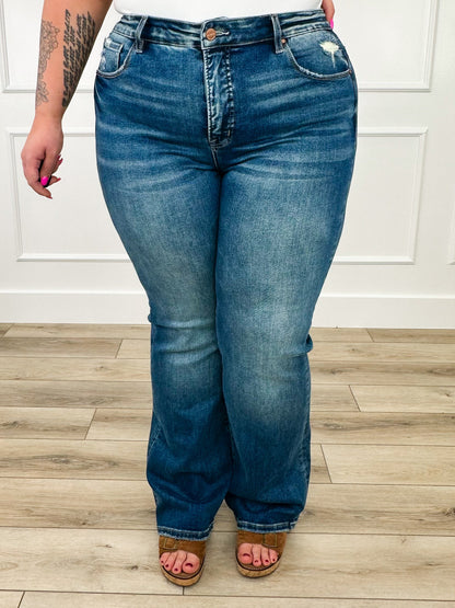 Jeans droits rehausseurs de silhouette Lola Risen - Délavage foncé (Usé)