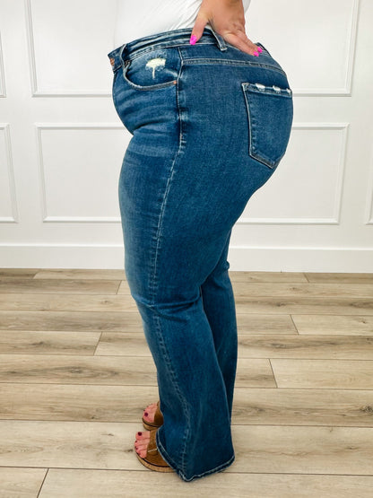 Jeans droits rehausseurs de silhouette Lola Risen - Délavage foncé (Usé)
