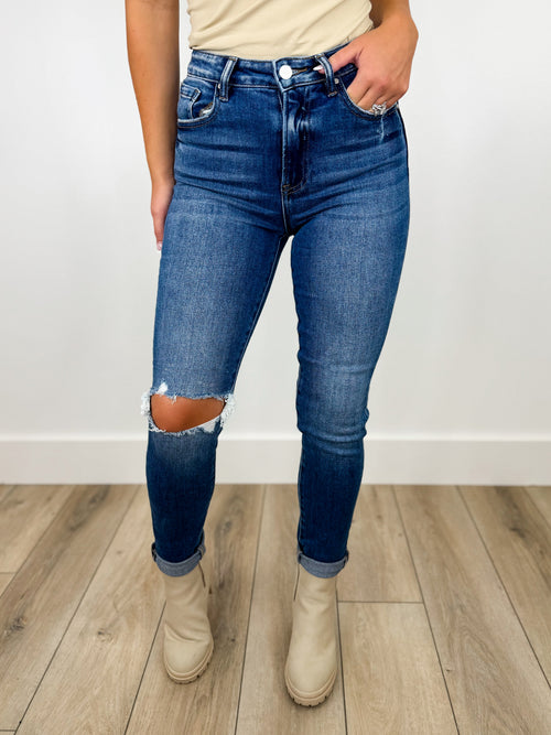 Jean skinny taille haute délavé foncé Risen Molly