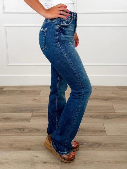 Jeans droits rehausseurs de silhouette Lola Risen - Délavage foncé (Usé)