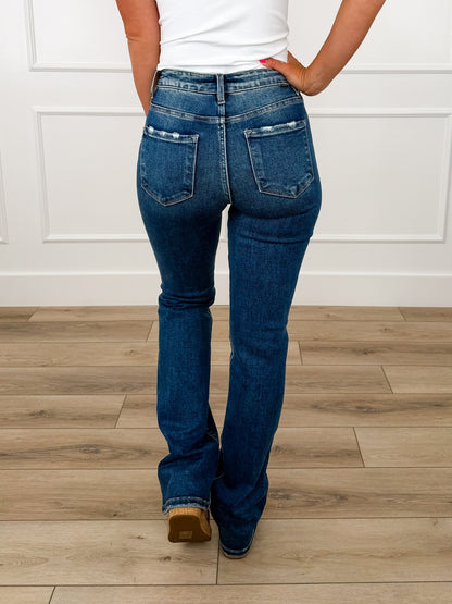 Jeans droits rehausseurs de silhouette Lola Risen - Délavage foncé (Usé)