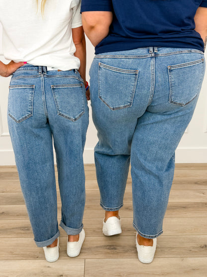 Judy Blue Kaelyn High-Rise Barrel Leg Jeans - Medium Wash (Non-Distressed)