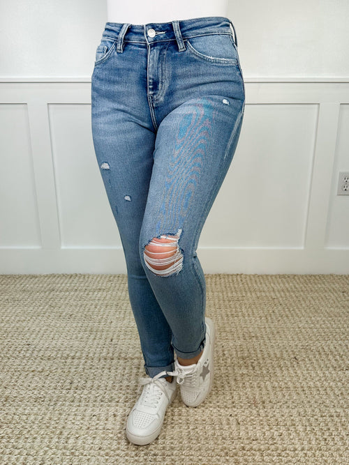 Flying Monkey Vervet Oaklee Distressed High-Rise Raw Hem Skinny Light Wash Blue Jeans