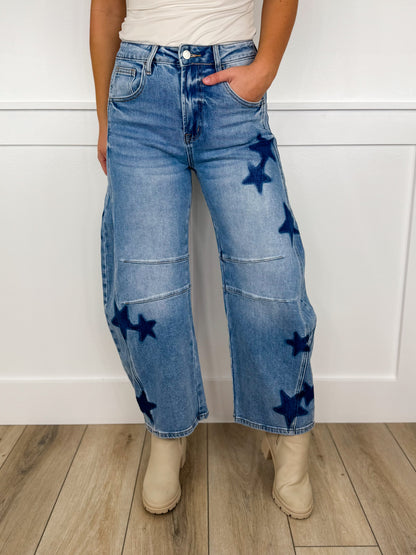 Krystal High-Rise Cropped Barrel Leg Medium Wash Avery Mae Blue Jeans