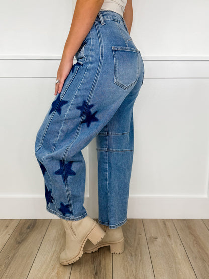 Krystal High-Rise Cropped Barrel Leg Medium Wash Avery Mae Blue Jeans