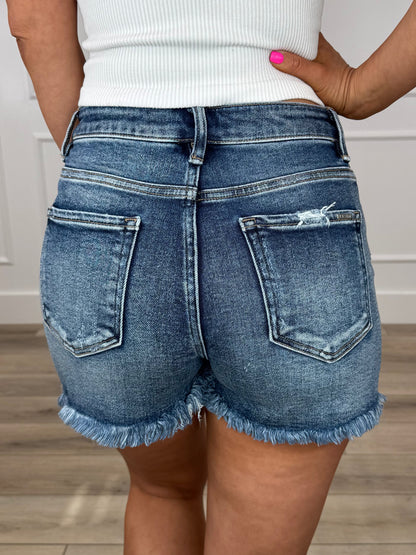 Short en jean taille haute Risen Suri - Délavage moyen (Ourlet effiloché, Détruit)
