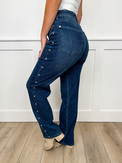 Judy Blue Sophia High-Rise Embellished Straight Leg Dark Wash Jeans