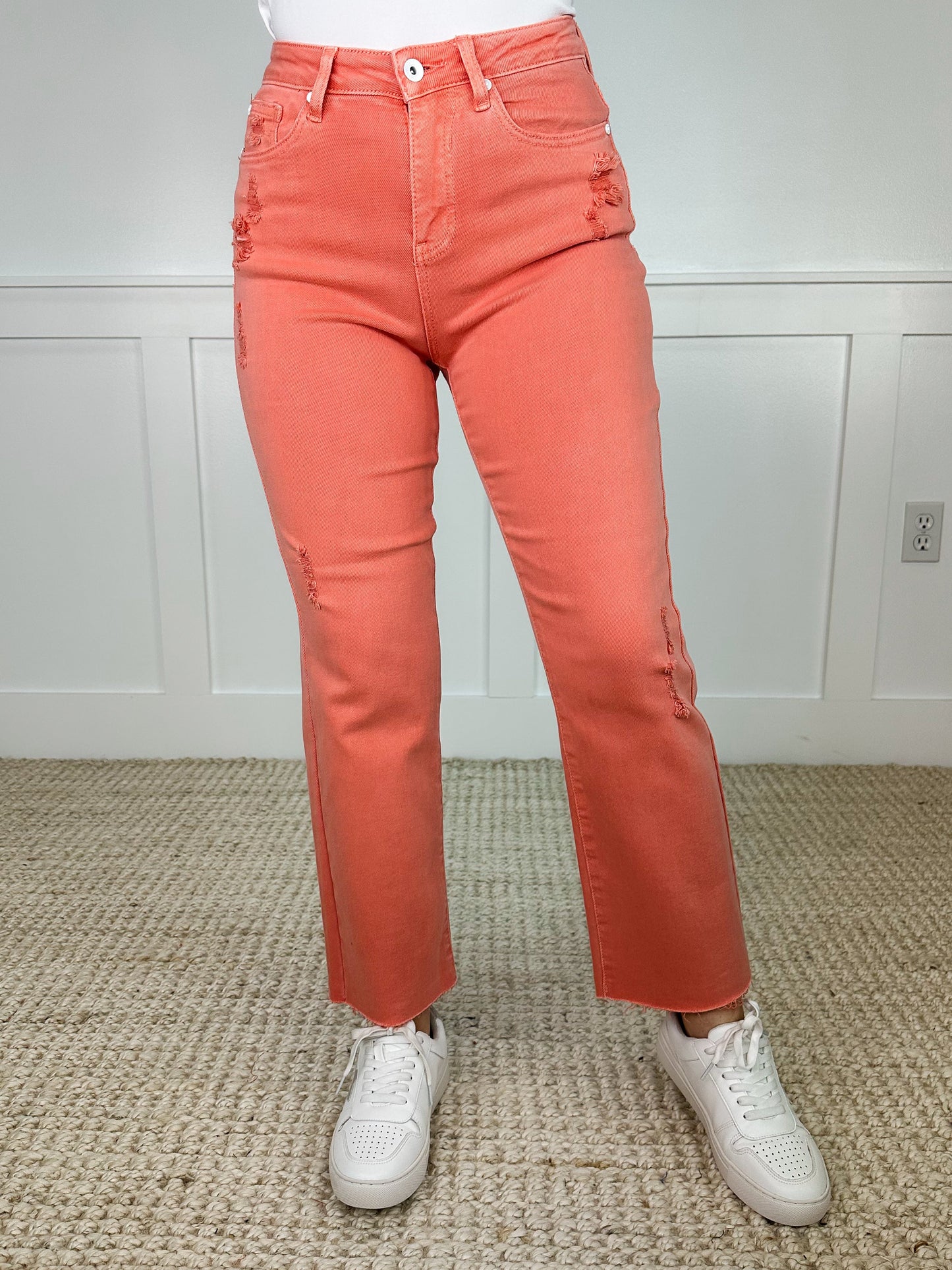 Saige Girl Jean Dad Avery Mae Taille Haute Déchiré Ourlet Brut Saumon