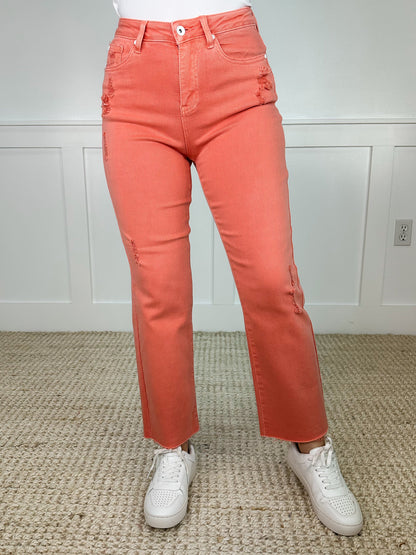 Saige Girl Jean Dad Avery Mae Taille Haute Déchiré Ourlet Brut Saumon